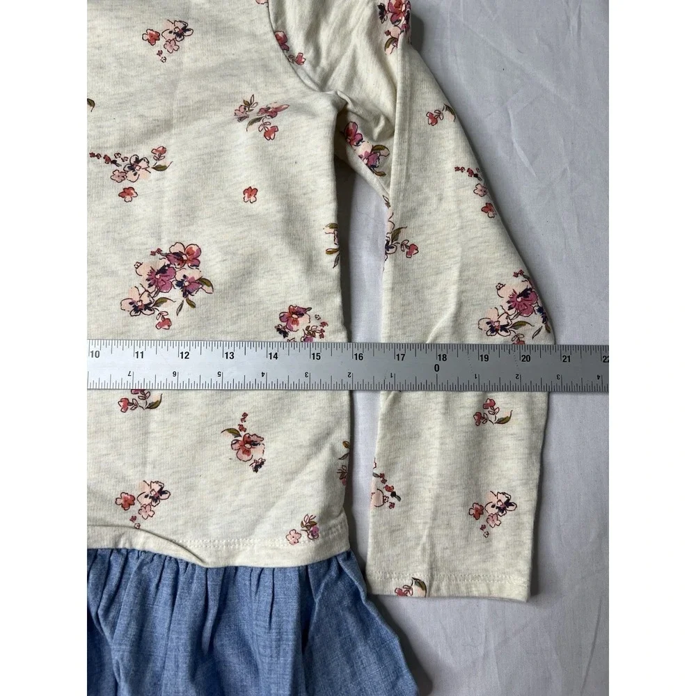 Oshkosh B Gosh Floral Long Sleeve Top with Denim Ruffle, Size‎ 12